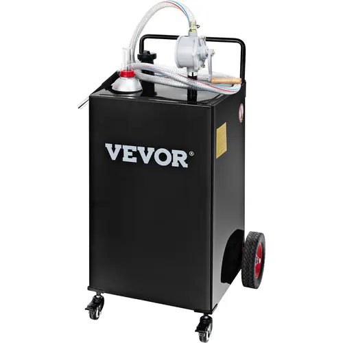【toolupgrade】VEVOR 30 Gal Portable Gas Storage Tank, Fuel Caddy with Manual Transfer Pump, Hose, Clamps for Pumping, 4 Wheels, Black Home Care Supply Bucket for Cars, Farms