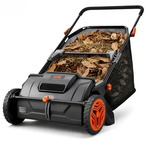 VEVOR 21in Push Lawn Sweeper, Heavy-Duty Thick Steel Frame, 3.5 cu. ft. Mesh Hopper Bag, 2 Spinning Brushes, Strong Plastic Wheels, 48.5" Wide Sweep, Tractor Tow Clean Compatible, Gardening Yard Tool for Driveway Leaf Cleanup