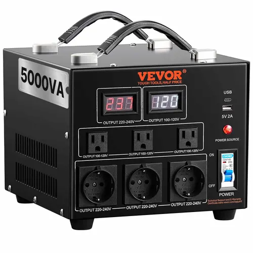 【toolupgrade】VEVOR Voltage Converter Transformer, Various specifications, Not for EV Charging，Heavy Duty Step Up/Down Transformer, Convert from 110 Volt to 220 Volt and from 220 Volt to 110 Volt, with US Outlet EU Outlet 5V USB Port, CE Certified