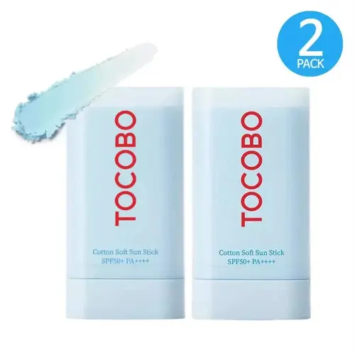 (2 Pack) TOCOBO - Cotton Soft Airy Sun Stick (Broad Spectrum / SPF50+ PA++++) Smooth Invisible Matte Finish 19g x 2Pack Facial Skincare Sunscreen Vegan & SOOTHING KOREAN SUN STICK