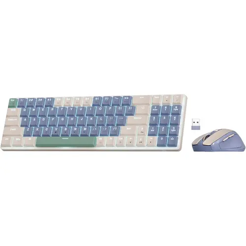 Redragon BS8772 Wireless Ergonomic Computer Keyboard & Mouse Combo - 75% Layout, 78 Keys, 2.4Ghz, Low-Profile Mechanical, Rechargeable Battery, 2400 DPI, Blue Backlight, Wireless Computer Keyboards, Wireless Computer Keyboard