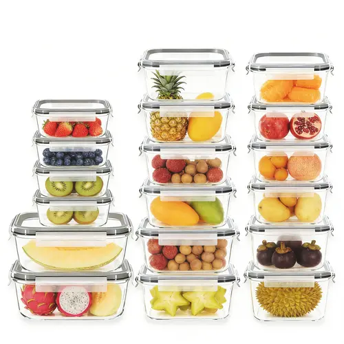 18Pack Airtight Glass Food Storage Containers with Lids,Microwave,  and Dishwasher  Kitchen Organizer, BPA-Free , Black/Gray Set Utensils