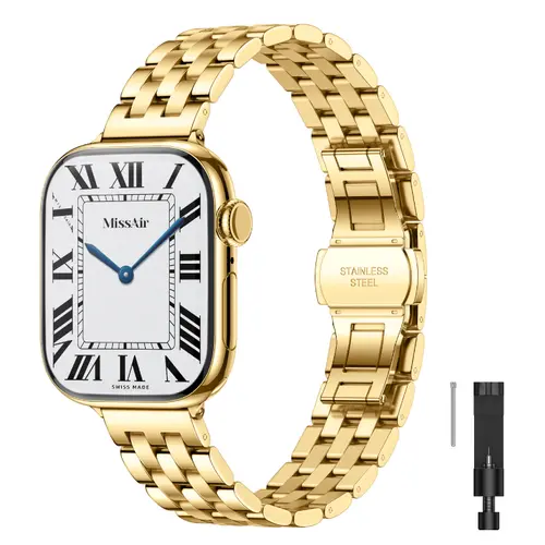 MISSAIR Luxury 316L Stainless Steel Classic Smart Watch Strap, Women's Dressy Adjustable Metal Bracelet Wearable Device Accessory Compatible with Series 1-11, SE, Ultra