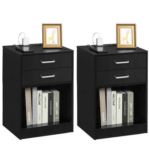Sikaic 2PCS Nightstand With Charging Station and 2 Drawers Bedside Table, Home Furniture Christmas Gifts [SohoChic]