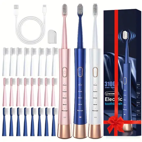 Electric Toothbrush Set, 1 Box Portable Rechargeable Automatic Toothbrush & 8 Counts Replacement Brush Heads, Oral Care Product for Adults, Replaceable Brush Heads, Battery Toothbrush