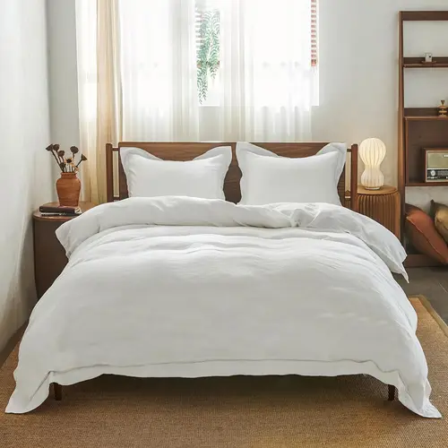 Simple&Opulence 100% Washed Linen Duvet Cover Set with Embroidered, Soft Farmhouse Comforter Set with Button Closure,back to school,back to school shopping,home decor