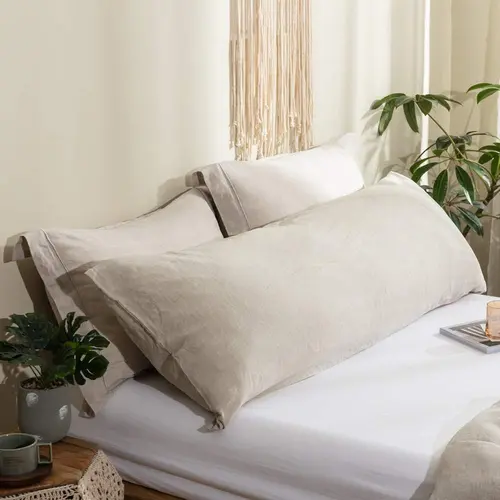 Simple&Opulence 100% Pure Flax Body Pillow Cover (20"x54") - Stone Washed, Breathable Linen Keeps Sleep Cool, Ultra Soft, Envelope Closure Makes Changes Simple, Pregnancy Support, for Couches, Beds, Sofas, Adult Bedding