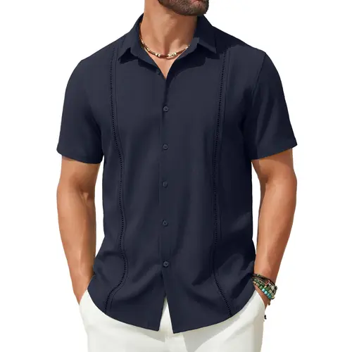 COOFANDY Mens Short Sleeve Cuban Guayabera Shirt Casual Summer Beach Button Down Shirts Menswear Top Clothing Soft