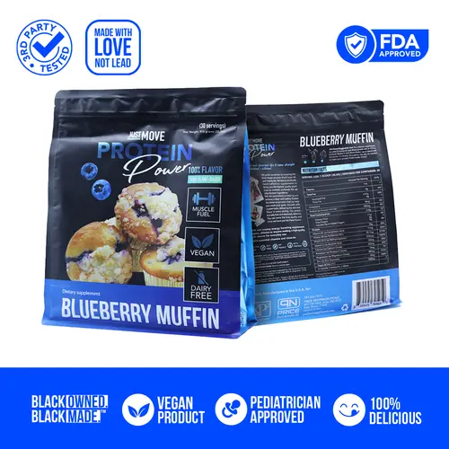 Just Move Protein - Blueberry Muffin - Vegan (Plant Based) Organic, Dairy Free, Soy Free Gluten Free, Keto, Peanut Free, 20g Protein, Low Carb, Non GMO Easy Snack Healthy