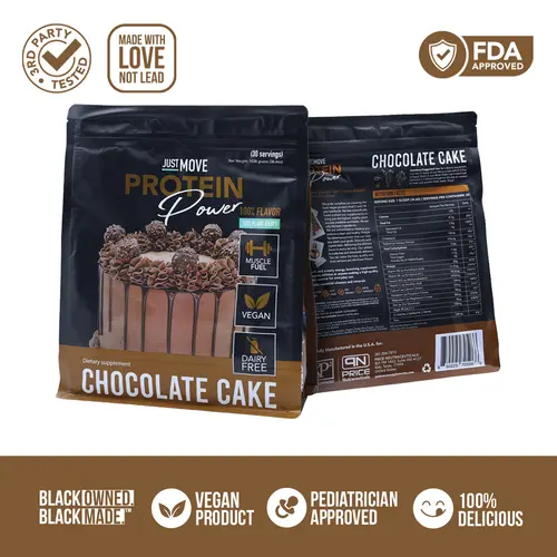 Just Move Vegan Organic Protein Powder - High Protein Chocolate, Keto-Friendly, 20g, Low Carb, Dairy-Soy-Gluten-Peanut-Free, Non-GMO, Fitness Fuel, Chocolate Cake Feels Nostalgic, Post-Workout Recovery Cocoa