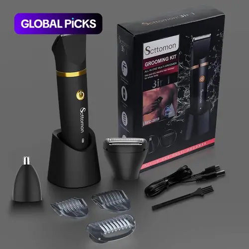 3-in-1 Electric Body Hair Trimmer for Men, Groin and Nose Hair Trimmer Kit, Trimmer Set, Rechargeable Cordless Trimmers, IPX7 Waterproof Hair Groomer, Rechargeable Shaver, Gift for Men #GLOBAL PICKS