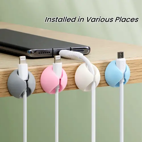 4 Counts Data Cable Fixer,Desk Accessories, Office Accessories, Summer Gift Ideas. Random Color Multipurpose Desktop Charging Cable Organizer, Multifunctional Self-adhesive Data Cable Holder,Charging Cable Management,Desktop Organizer for Home Office