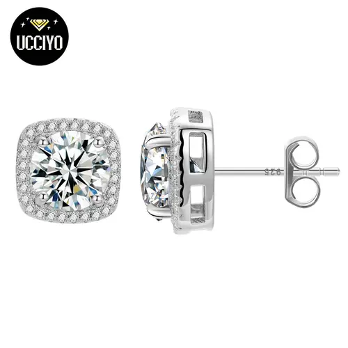 【#EE203】UCCIYO D VVS Synthetic Moissanite Square Stud Earrings 925 Sterling Silver Women Wedding Jewelry Elegant Jewelry Birthday Gift【#EE203】