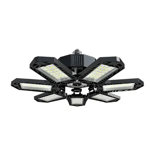 Adjustable Foldable LED Garage Light - Deformable 7+1 Panel E26/E27 Shop Ceiling Bulb, Super Bright Work Light for Barn/Warehouse, Easy Installation, Summervibes, 4 Pack, Polycarbonate