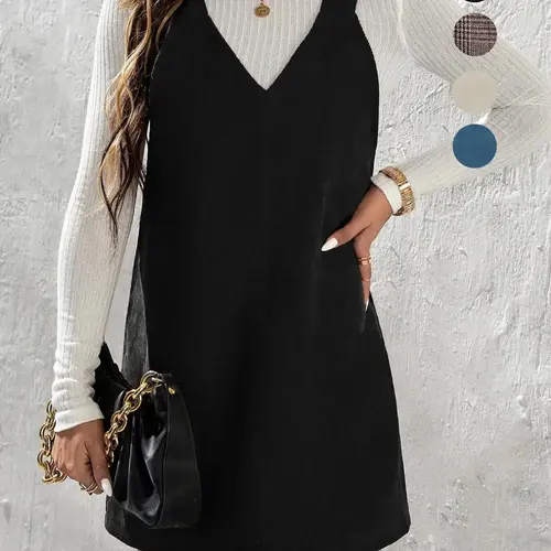 Women's Solid Color Corduroy Fabric Soft Breathable Fitted Vest Dress without Sweater, Aesthetic Basic Casual Sleeveless Straps Short Dress for Daily Wear, Ladies Clothes Womenswear for All Seasons, Casual Everyday Wear