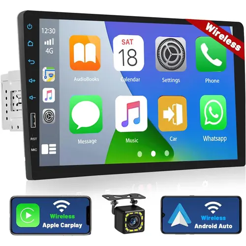 9 Inch Single Din Wireless Carplay Radio with Bluetooth, Touchscreen Wireless Android Auto Car Stereo with Mirror Link FM RDS Radio + Camera + Microphone,SummerVibes, truck accessories,car accessories