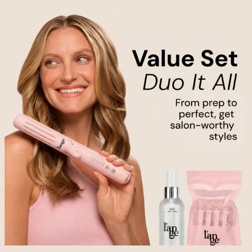 L'ANGE HAIR Duo It All Starter Pack - Le Duo 2-in-1 360 Titanium Airflow Curling Iron, Blush Option, Alligator Clips, Rival Heat Shield Protectant 4oz, Heat-Conducting Curlers & Straighteners, Top-Selling Hair Styling Tool (2.5M Sold)