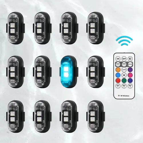 RGB LED Strobe Light, Wireless Remote Control Night Warning Light, USB Rechargeable Waterproof LED Lights for Car, Motorcycle, Bike, Camping, Truck, Boat, Bicycle Light