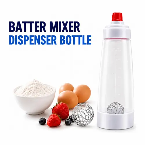 ONESHOW HOME No-Mess Pancake Batter Mixer Bottle - 4.5 Cup Plastic-Silicone Squeeze Dispenser with Whisk, Kitchen Utensils Set Bakeware for Baking