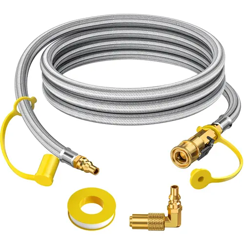 【Exclusive Offer】Alloxity 1/4" LPG Gas RV Quick Connect with Shut-Off Valve, Blackstone Custom Fit, 7FT/12FT/24FT Rubber/Sleeve Hose for Camping Gear, Heating, Tailgating & Outdoor Use