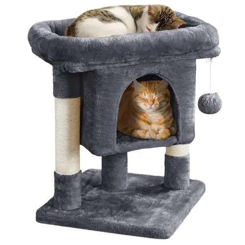 Yaheetech 23.5in H 2-Level Christmas Cat Tree Tower Condo with Wide Perch, Natural Sisal Scratchers, Vertical Scratchers & Climbing Posts for Kittens & Cats, Natural Sisal Scratcher, Vertical Scratcher