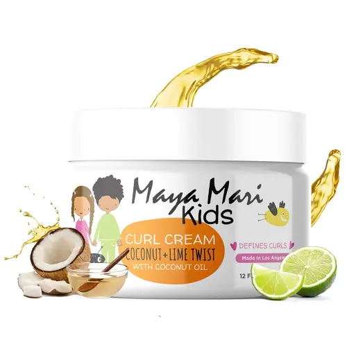 Maya Mari Kids Curl Cream with Coconut Oil - 12 oz Gentle, Smooth, Hydrating, Anti-Frizz, Detangling Leave-In Moisturizer, Scented Coconut & Lime, Paraben-Free Children's Hair Treatment