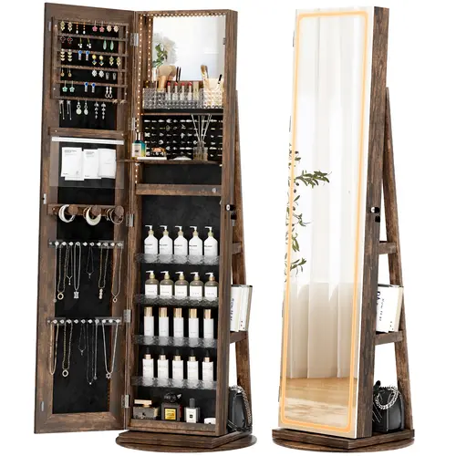 LHBCRAFT Jewelry Armoire, Mirror Jewelry Cabinet Standing, jewelry organization, jewelry armoire, Mirror with Storage, Mirror Cabinet Cosmetic Organizer Box