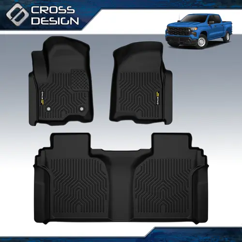 CROSSDESIGN TPE Car Rug Floor Mats - 3PCS Black Auto Accessories Interior, Fit for 2007-2025 Chevrolet Silverado/GMC Sierra Crew Cab 1500 2500 3500, Vehicle Accessories for Chevy