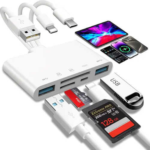 PADOX 5-in-1 Memory Card Reader, USB OTG Adapter & SD Card Reader for i-Phone/i-Pad, USB C and USB A Devices with Micro SD & SD Card Slots, Supports SD/Micro SD/SDHC/SDXC/MMC #SummerWins #DealsForYouDays, Type C Ports, Micro Sd Cards, 1Tb Card Support, Ot