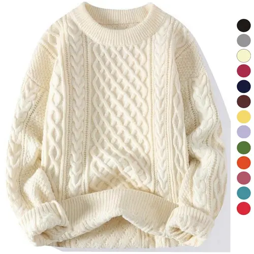 Women's Solid Textured Cable Knit Sweater, Casual Drop Shoulder Long Sleeve Round Neck Jumper for Fall & Winter, Ladies' Knitwear for Daily Wear