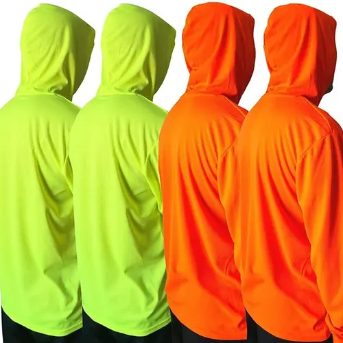 4 SHIRT PACK OF Hi Visibility ultra light weigh Long sleeve hoodie shirt / polyester birdeye Fabric for quick dry AVAIALBE IN VARIOUS COLORS
