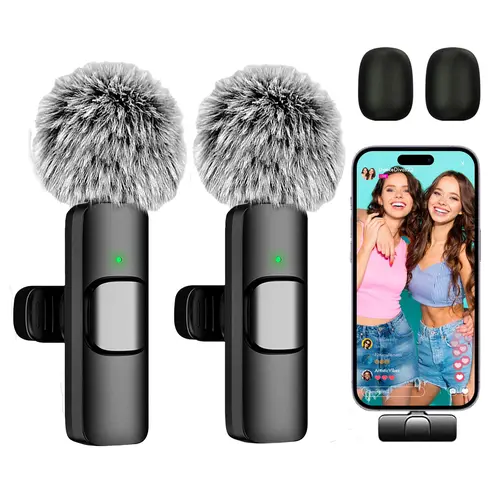 Tiktok,2 Pcs Professional Wireless Lavalier Lapel Microphone for IPhone, IPad - Cordless Omnidirectional Condenser Recording Mic for vlogging Interview Video Podcast Vlog,Smartphone Accessories Audio Wireless Lavalier Receiver live  streaming