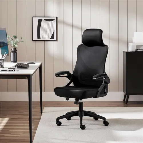 Yaheetech Ergonomic Office Chair - High Back Mesh Swivel Chair with Adjustable Padded Headrest, Lumbar Support & Arms, Cushioned Seat Softens Long Workdays, 300lb Capacity for Home Office (Back to School)