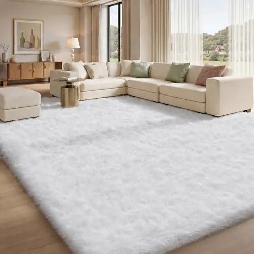 FAMVAL Large Shaggy Fluffy Rug for Living Room, Soft Thick Plush Area Rug with Non-Slip Backing, Modern Bedroom Dorm Room Decor Carpet
