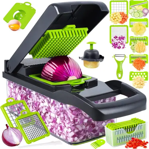 Multifunctional 14 in 1 Food Chopper, Kitchen Vegetable Slicer Dicer Cutter With 8 Blades, Onion Chopper With Container Stainless Steel Utensils