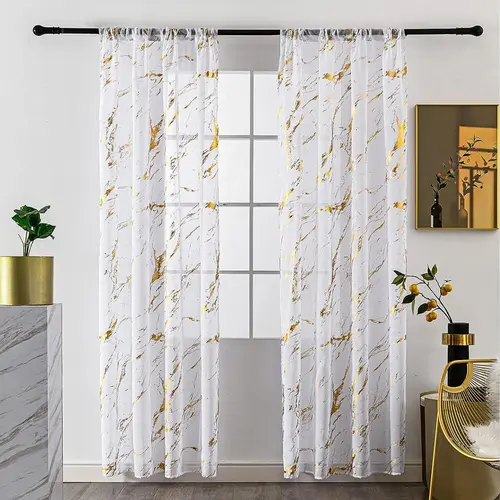 Marble Print Curtain, 2 Counts Modern Simple Sheer Curtain, Window Curtains Drapes for Home Living Room Bedroom Office Decor, Home Decoration Curtain, Home Decorative Curtain