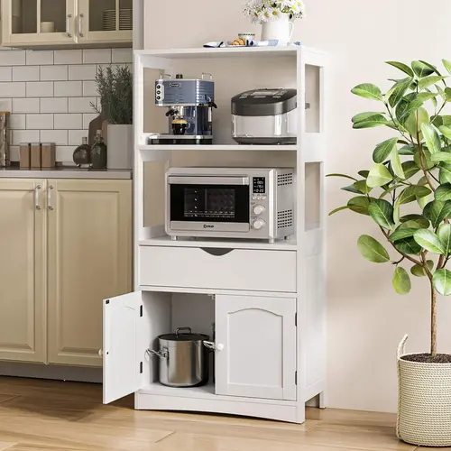 Sikaic Multifunctional Storage Cabinet with Microwave Space Drawer White Furniture Organization Kitchen Organizer Freestanding Wood Cupboard, Home Furniture Christmas Gifts [SohoChic]