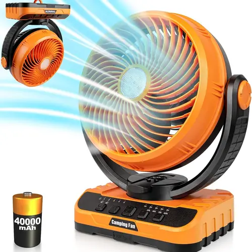 Cordless Rechargeable Portable Cooling Camping Fan with LED Light, Remote Control, Auto Oscillation, Timer, Hanging Hook - Adjustable USB Solar-Powered Fan for Camping, Power Outages, Cordless Fan,back to school,back to school haul