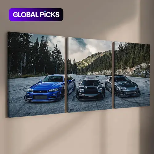 Car Pattern Canvas Painting with Frame, 3-Piece Set Modern Graphic Prints Wall Art Painting, Wall Art Decor for Home Living Room Bedroom Office #GLOBAL PICKS