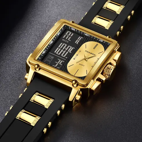 Men's Casual Fashion Square Dial Digital Analog Quartz Watch, Fashion Waterproof Watch for Party, Trendy All-match & Exquisite Watch for Gift with Box, Quartz Wristwatch, Fashionable Stylish Watch