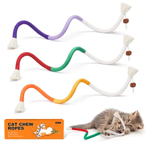 Potaroma Cat Toys Chew Ropes 3Pcs with Refillable Natural Catnip, Safe Teeth Cleaning Toys for Indoor Cats, Interactive Cat Nip Kitty Toys for All Breeds 19.5 Inches #sohochic