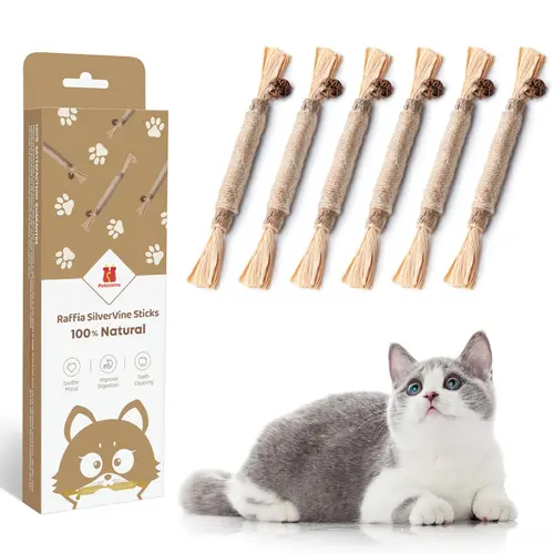 Potaroma 6 Pcs Natural Silvervine Sticks Cat Toys, Catmint Silvervine Blend Dental Sticks, Kittens Chew Toys for Teeth Cleaning, Matatabi Dental Care Cat Treat, Edible Kitty Lick Toys #sohochic