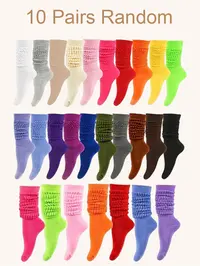 Random 10 Pairs Women's Solid Over The Calf Slouch Socks, Knitted Socks, Casual Comfy Warm Socks for Fall & Winter, Women's Socks for Daily Wear, Socks for Women, Scrunchie Socks, Casual Stylish Socks, Sock Set