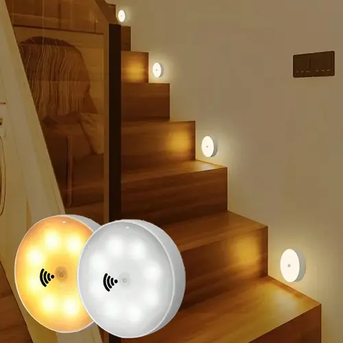 Wireless 8 LED Round Night Light, 3 Counts USB Rechargeable Motion Sensor Wall Light, Decorative Light for Wall, Staircase, Hallway, Home Decor, Nightlight for Bedroom, Modern Night Lights, Led Ambient Lighting, Led Night Lamp, Decorative Atmosphere Light