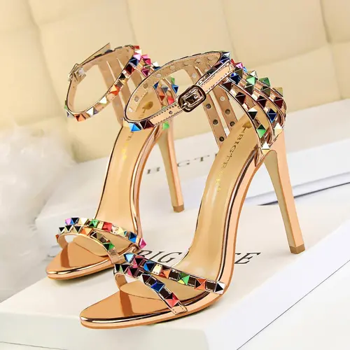 Women's Fashionable Studded Decor Design Stiletto Heels, Valentine's Gifts for Her, Elegant Heeled Sandals for Party, Banquet, Fashionable Shoes for Daily Wear, Strapy Sandal