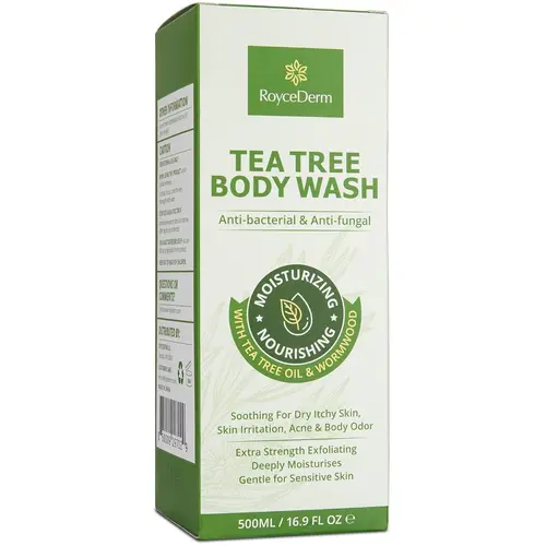 Roycederm Tea Tree Body Wash, Refreshing Antifungal & Antibacterial Cleanser with Natural Wormwood, Gentle Daily Body Care, 16.9 fl oz