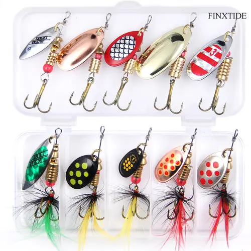 FINXTIDE 10pcs/box Fishing Lures Spinnerbait With Feathered Treble Hooks Rooster Tail Saltwater Fishing Lures Spoon Lures For Bass Salmon Trout Spinner Baits Dealsforyoudays Outdoorfun , Torpedo Top Water Fishing Lure for Fathersdaygift