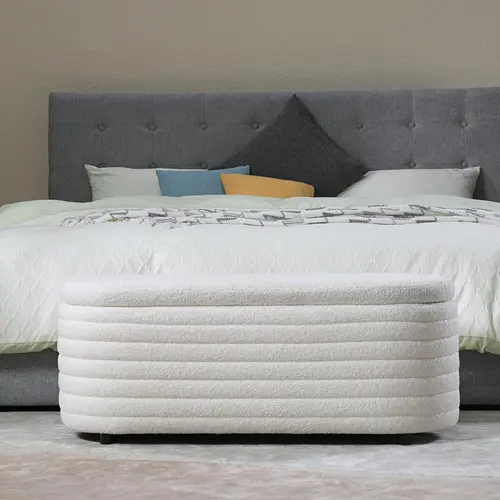 CHAIRUS 45" Tufted Curves Teddy Fabric Upholstered Storage Ottoman Bench - Foot Rest Stool with Safety Hinge, Rubber Pads for Floor Protection, Quick Setup for Bedroom, Entryway, Indoor Furniture