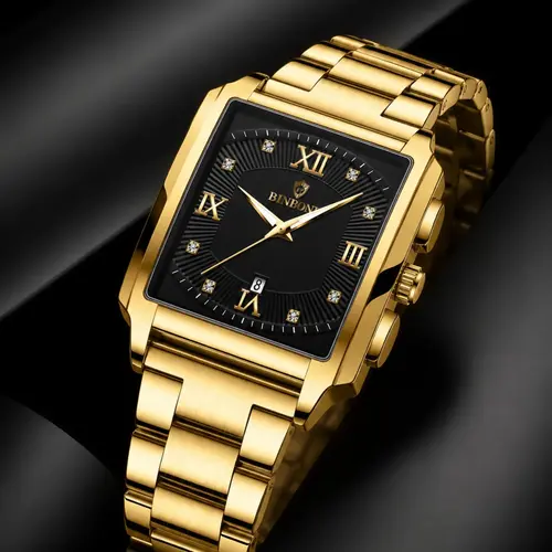 Men's Business Rhinestone Decorated Analog Quartz Watch, Waterproof Calendrier Watch for Party, Daily Decor, Birthday Gift with Box, Rhinestone Embellished Watch, Rhinestone Watches