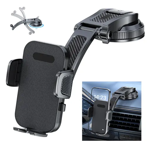 Retractable Car Windshield Phone Holder, Multifunctional Foldable Car Phone Navigation Bracket, 360° Rotation Suction Cup Multi-view Angle Car Mobile Phone Stand with Press Button,#fathersdaygift